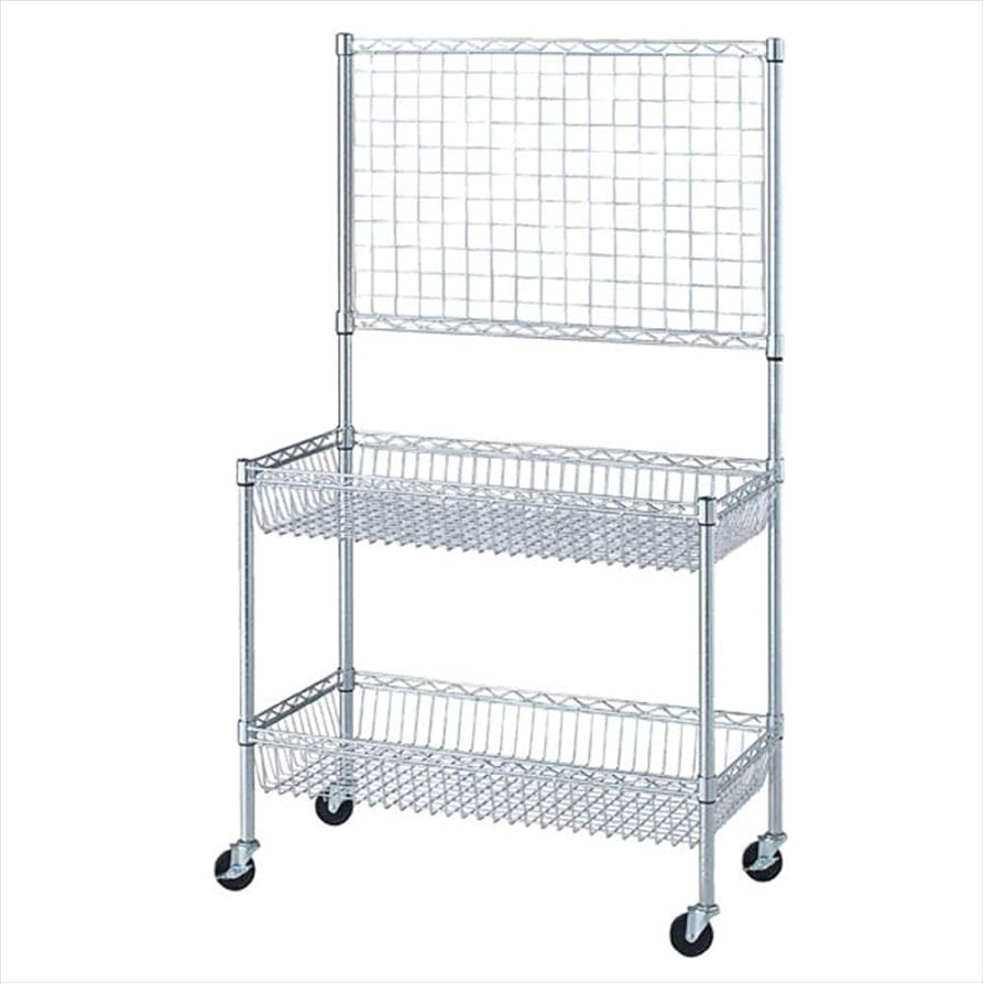 Amazon.co.jp: シェルフ ワゴン 2段 W90.7×D45.7×H159cm ネット付き 耐