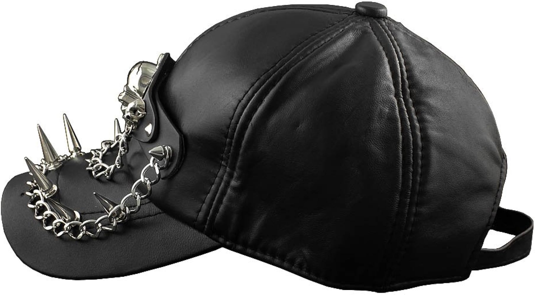 Cool Spike Goth Skull Real Leather Cap Bassbal Hat Men's Biker