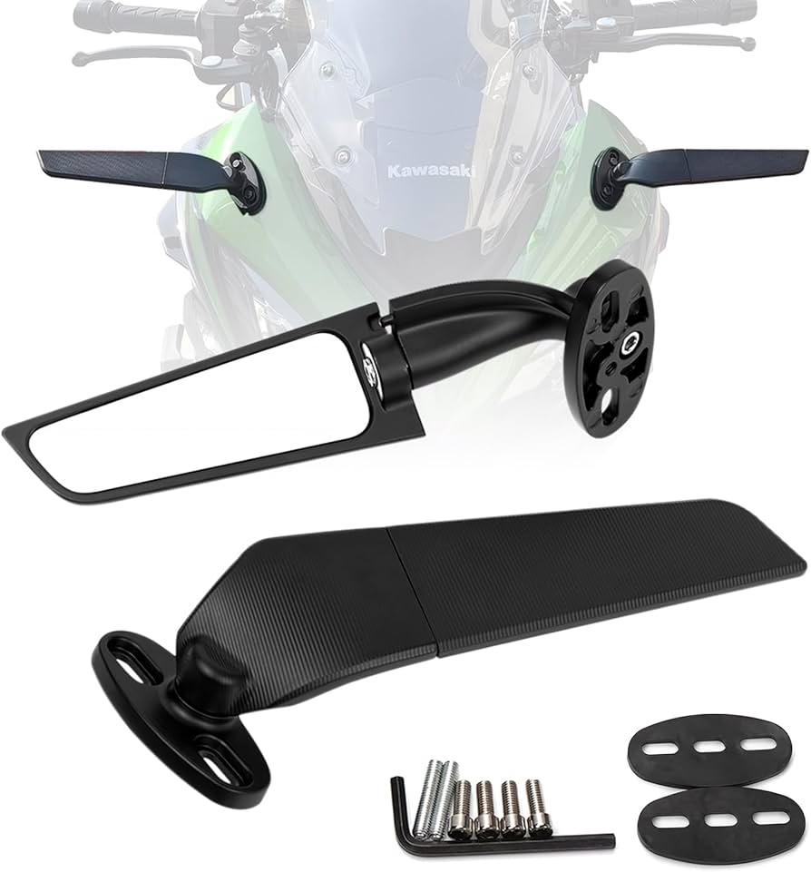 Amazon | RACEAST 汎用 バイク ミラー ウイング翼型スリムカウルミラー