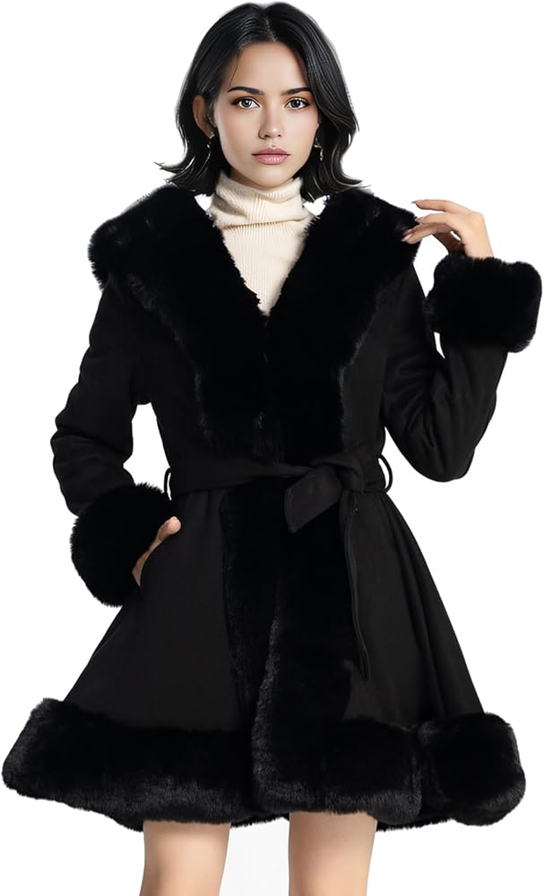 NXBC Winter Faux Fur Coats for Women,Faux Fur Leather Jacket Women