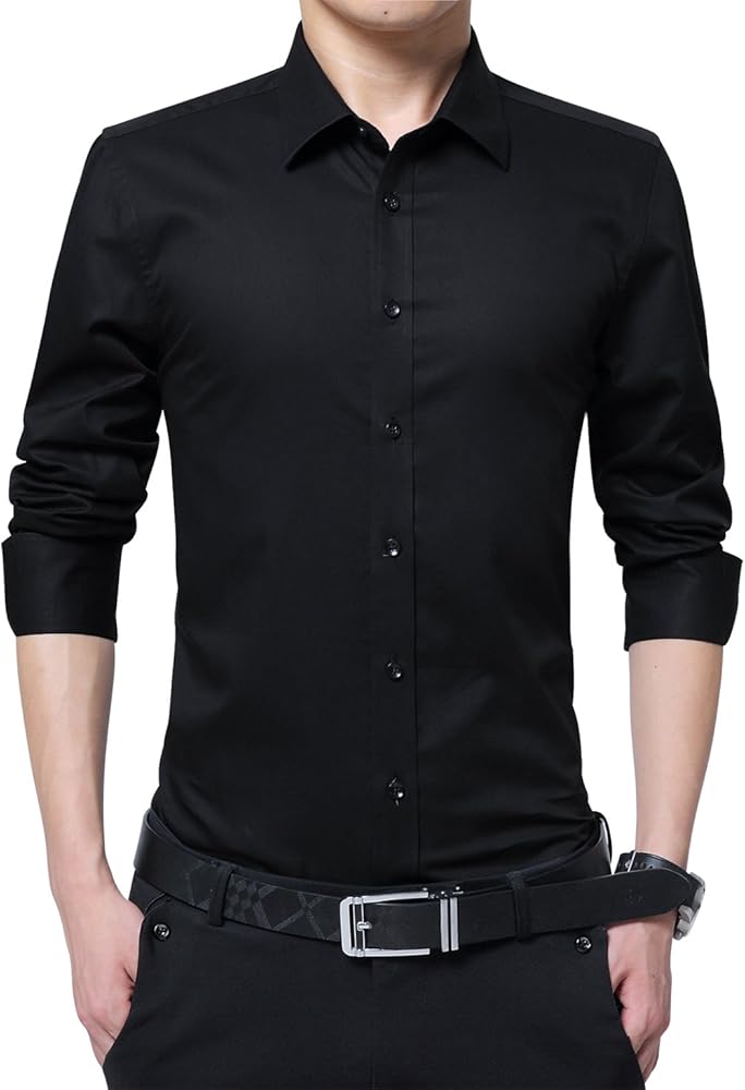 XTAPAN Men's Long Sleeve Casual Slim Fit Cotton Button Down Dress