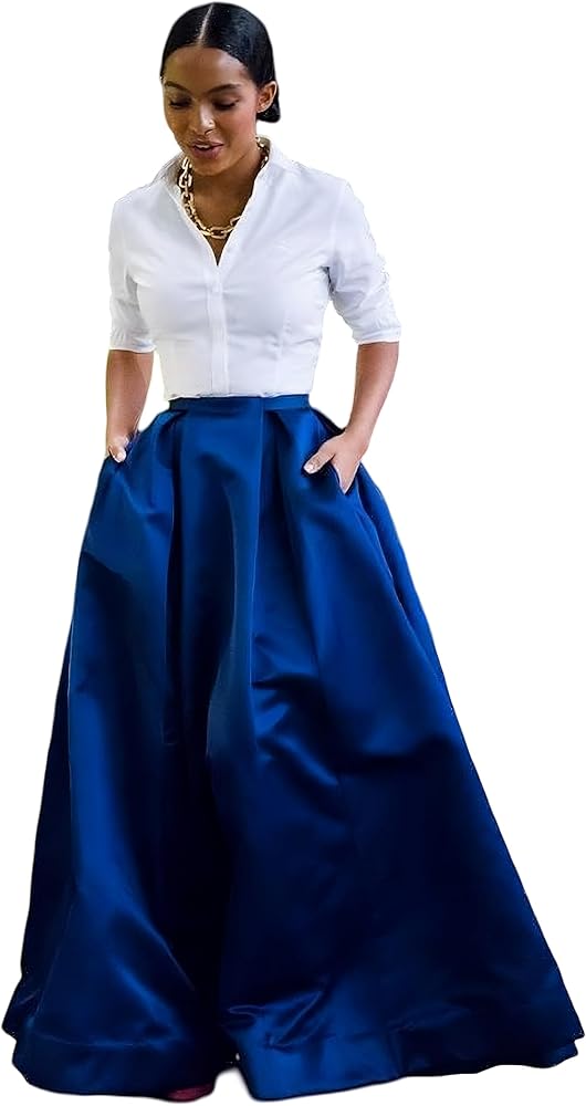 Amazon.com: Royal Blue Long Maxi Taffeta Skirt for Women Hadnamde