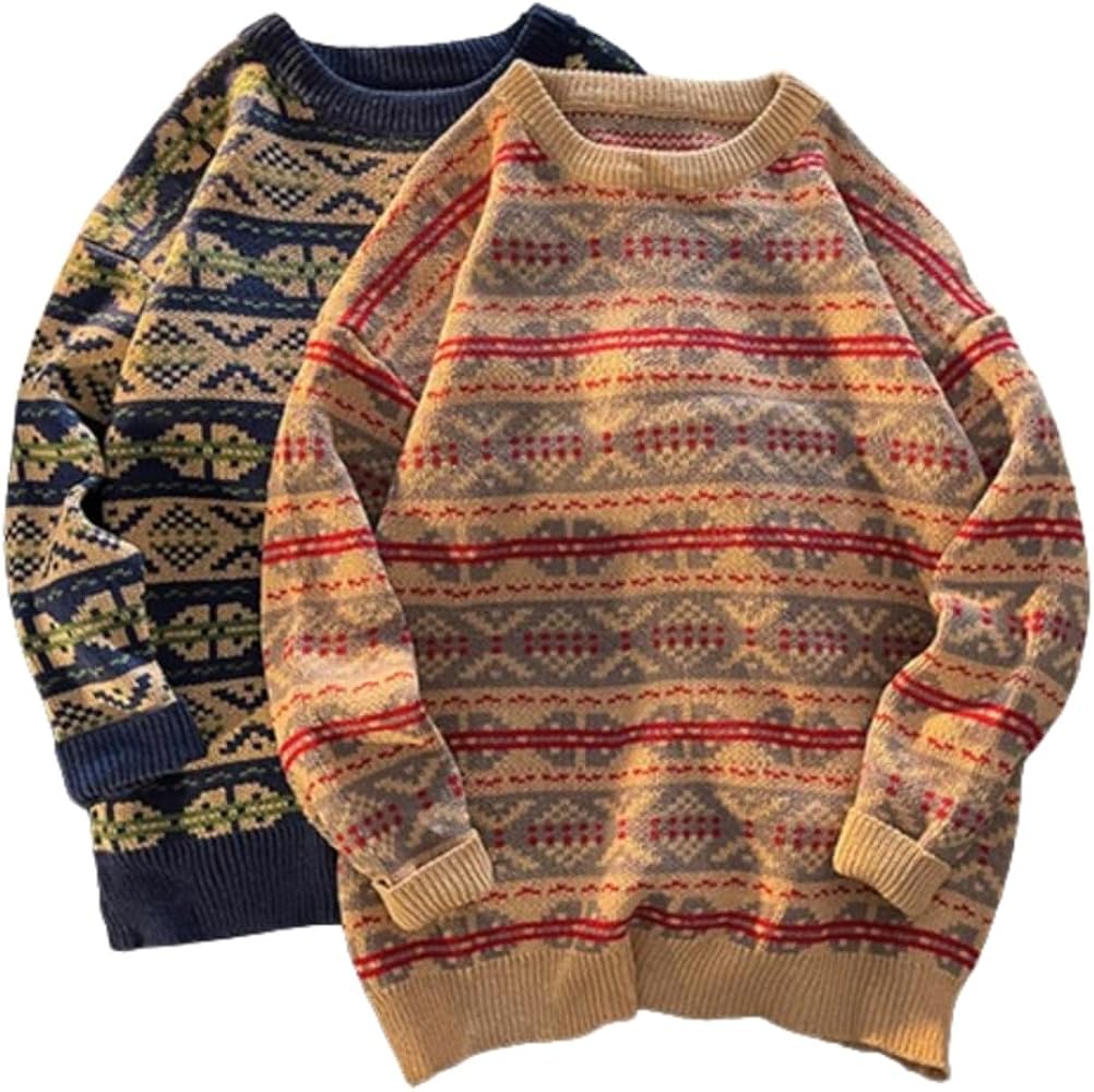 OCUH Grandpa Sweater Striped Sweater Women Ribbed Knit Jumper Top