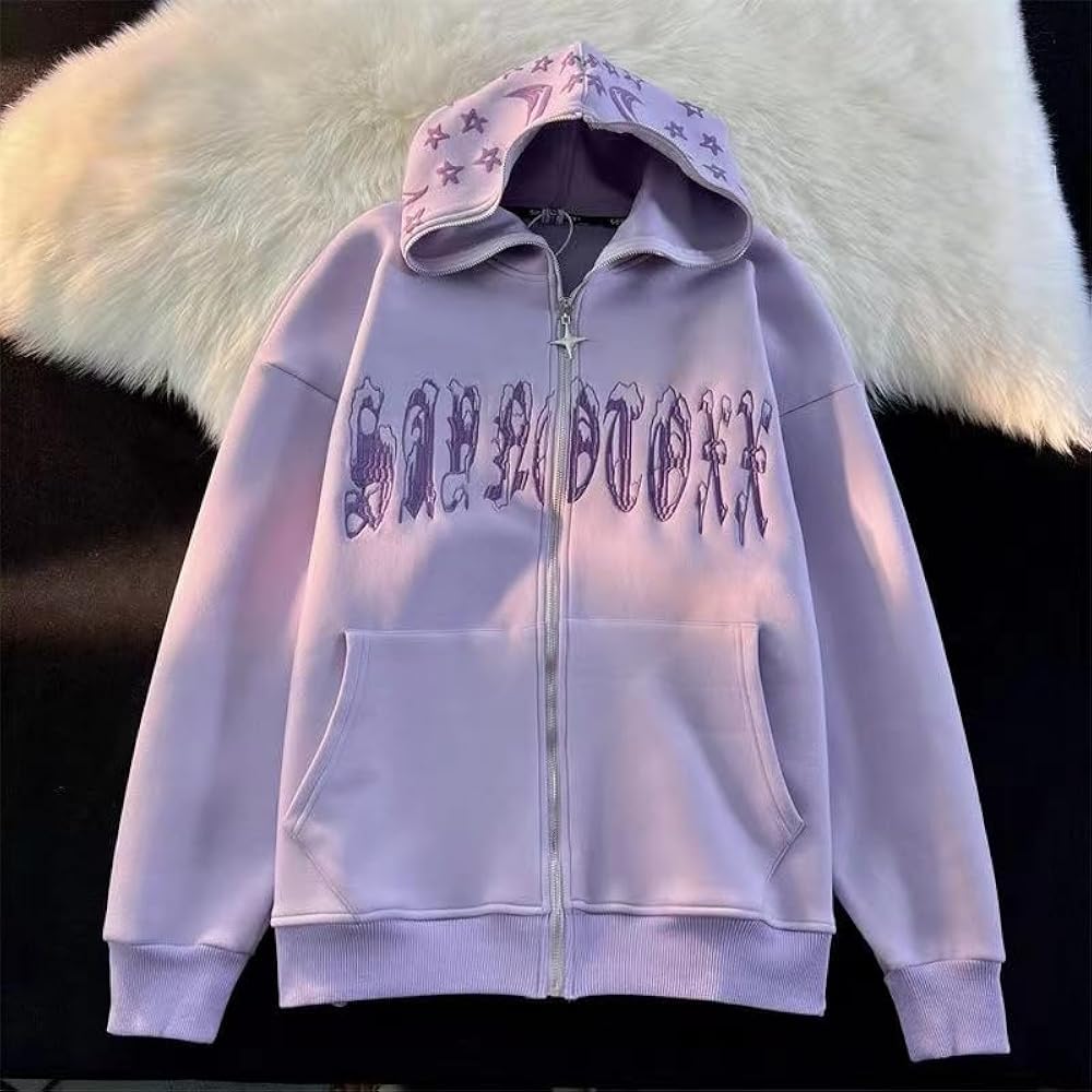 Amazon.com: grhaat Hip Hop Y2k Letter Print Hoodie Full Zip Up