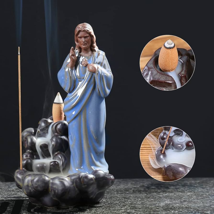 Amazon.com: OLizee® Ceramic Jesus Incense Holder Waterfall Incense
