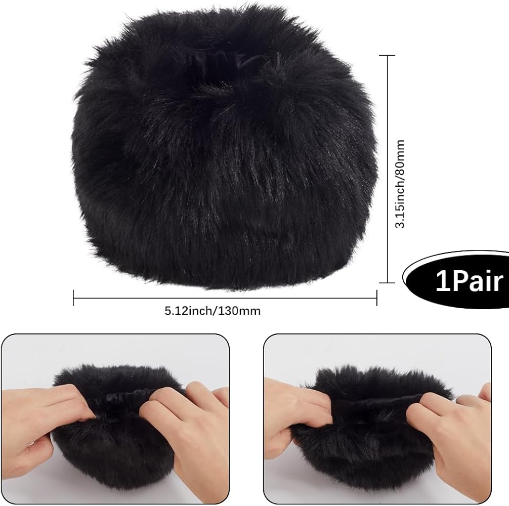 CABODYALS Black Fur Wrist Cuff Furry Arm Warmers Fluffy Faux Fur