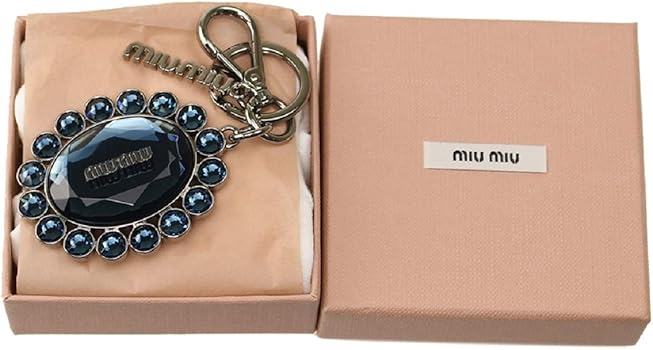 Prada Miu Miu Trick Oval Crystal Dark Blue Plex Charm Key Chain