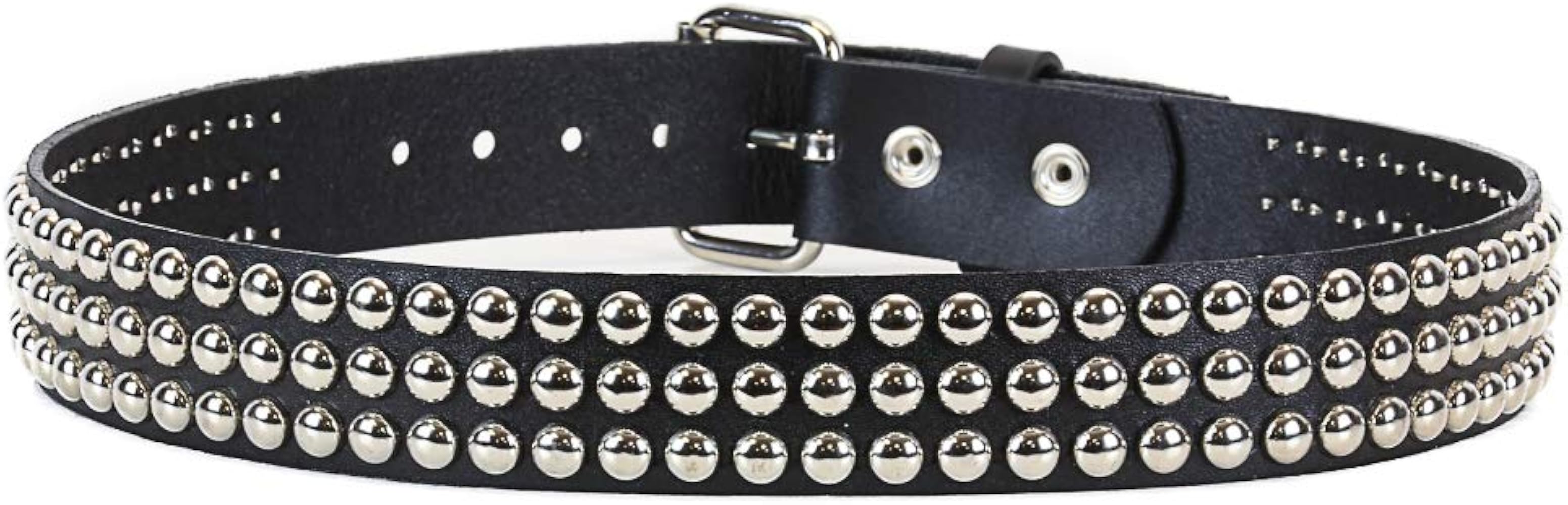 Three Row Round Stud Belt Made In USA Genuine Leather Punk Goth