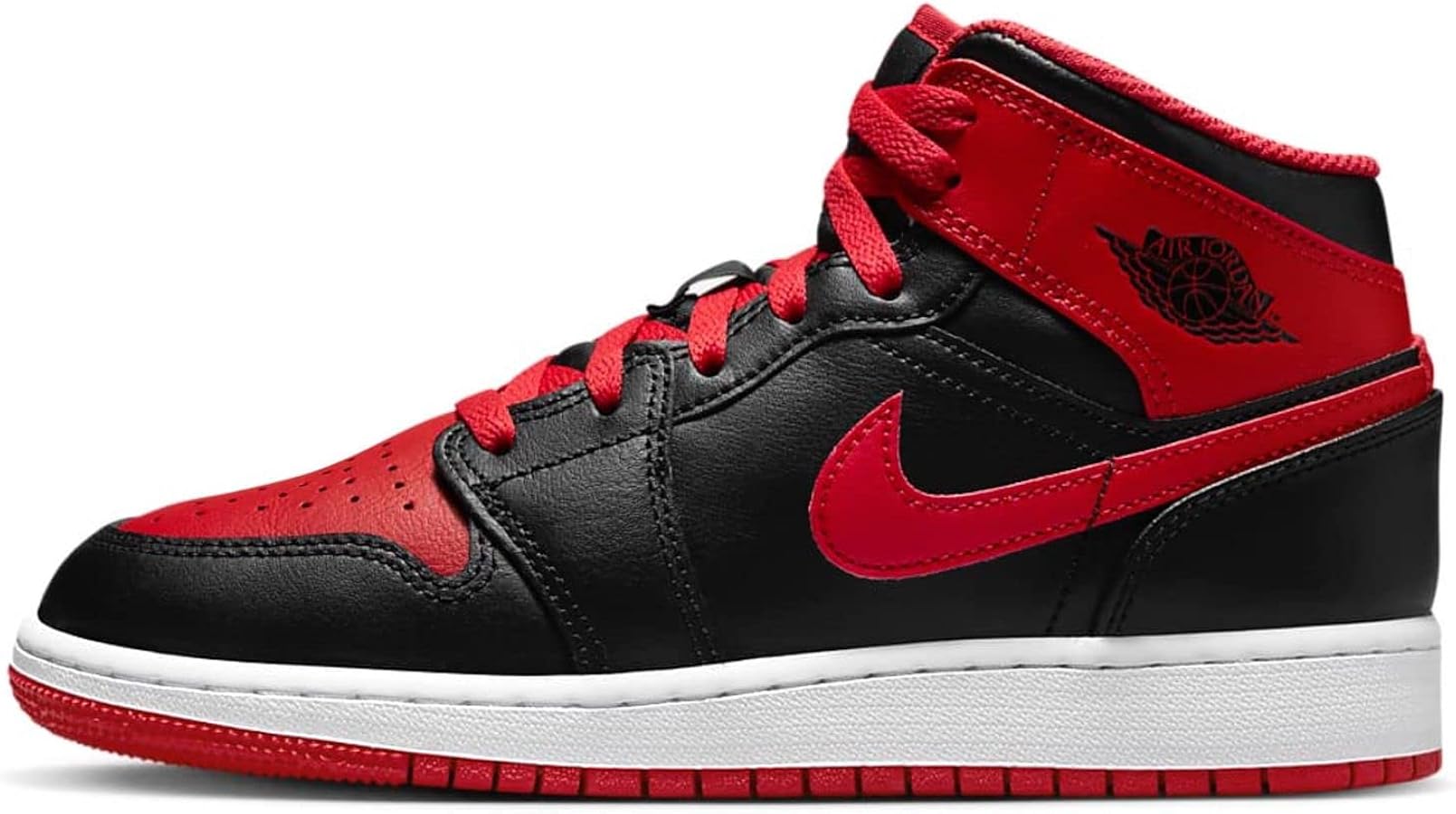 Amazon.com | NIKE Jordan Air 1 Mid (Big Kid), Black/Fire Red-white