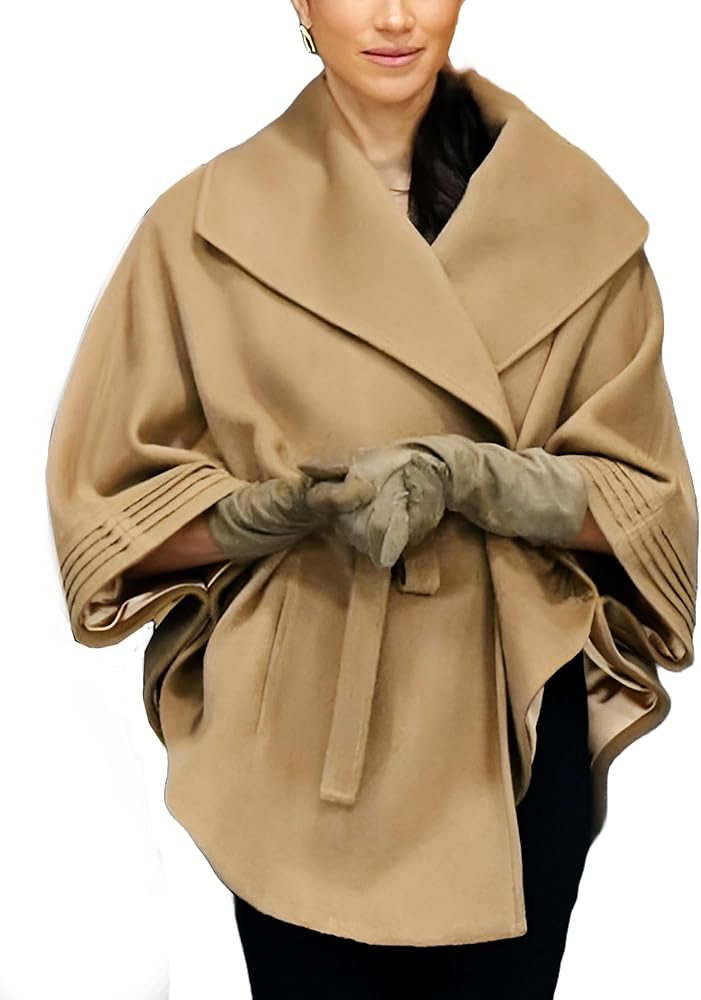 LPJAM Fashion Markle Classic Camel Brown Wool Shawl Collar Style