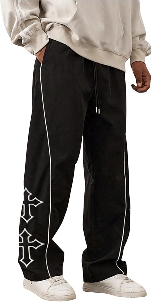 Amazon.com: VIPWOLF Men's Cross Graphic Track Pants Y2k Drawstring