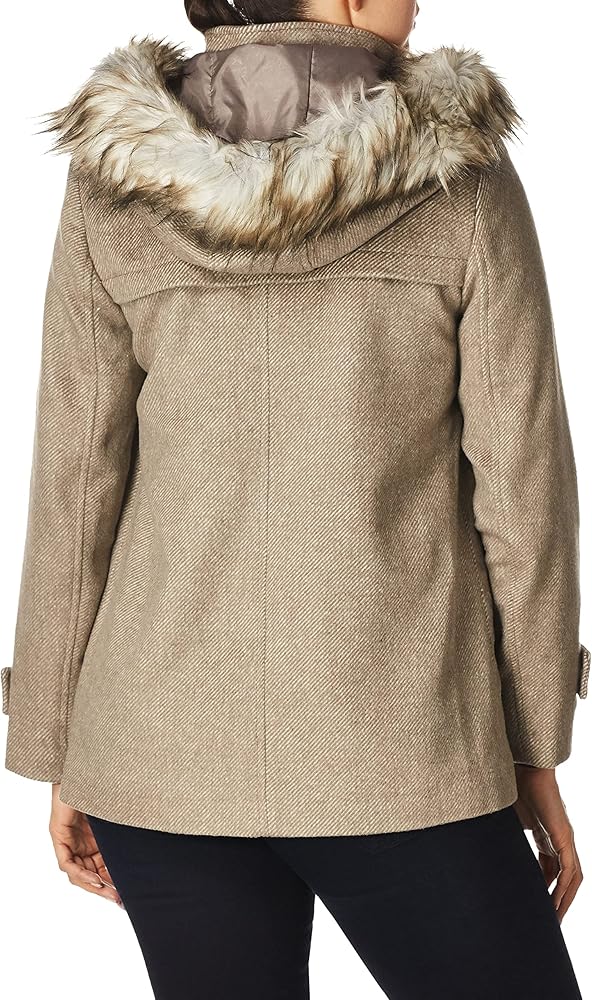 kensie womens Hooded With Faux Fur Wool Coats, Taupe, Large US at