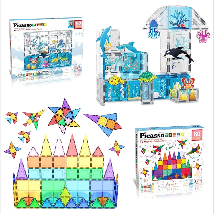Amazon.com: PicassoTiles 44PC Marine Animals Theme Magnetic Tiles
