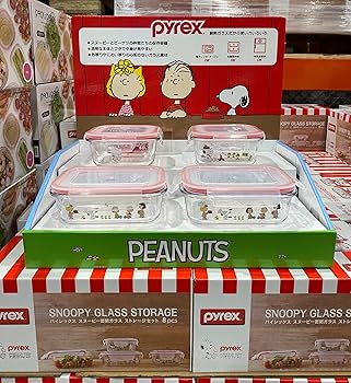 Amazon｜パイレックス スヌーピー密閉ガラス ストレージセット8pcs