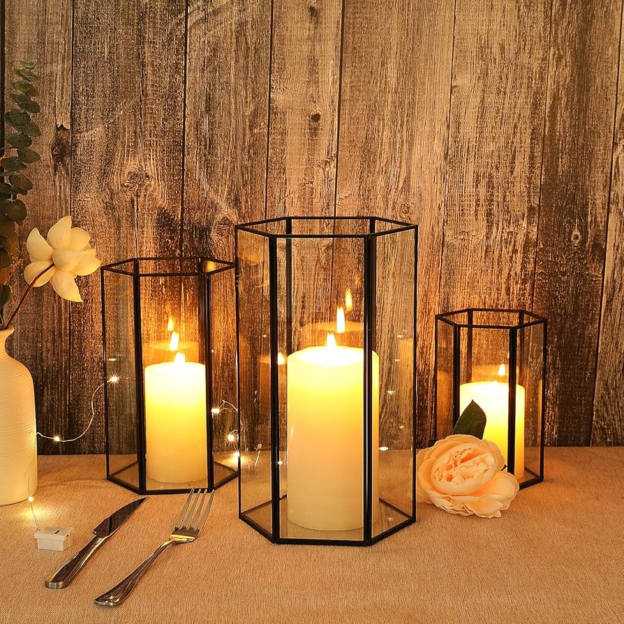 Amazon.co.jp: ガラス製ハリケーンキャンドルホルダー 3個セット