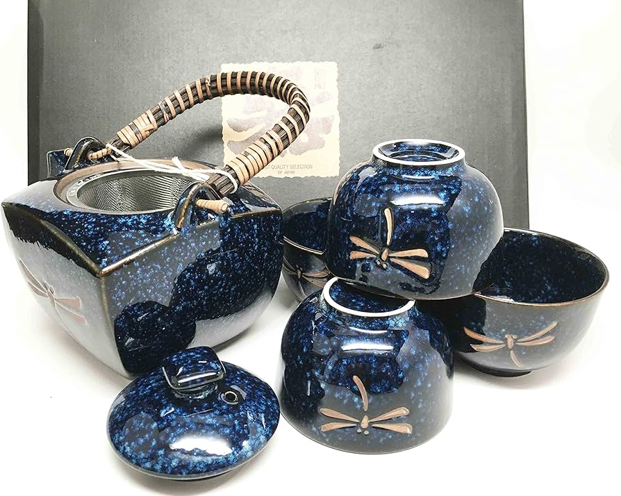 Amazon.com | Made In Japan Tombo Dragonfly Blue Glazed Ceramic Tea