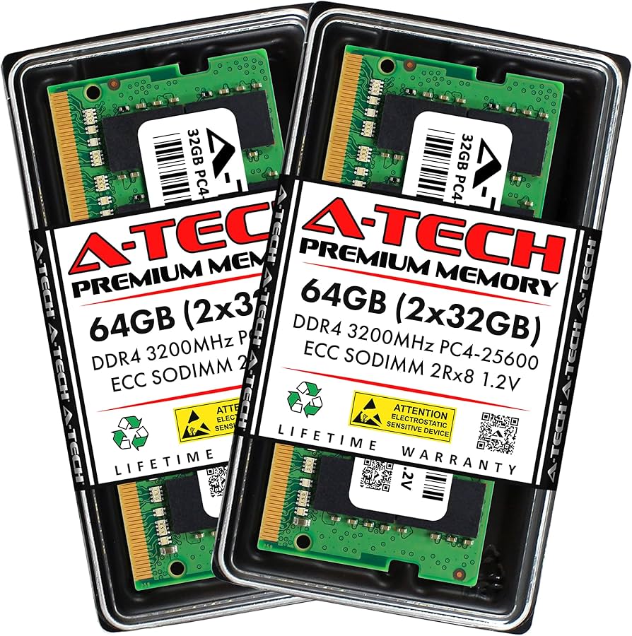 A-Tech 64GB Kit (2x32GB) DDR4 3200MHz PC4-25600 ECC SODIMM 2Rx8
