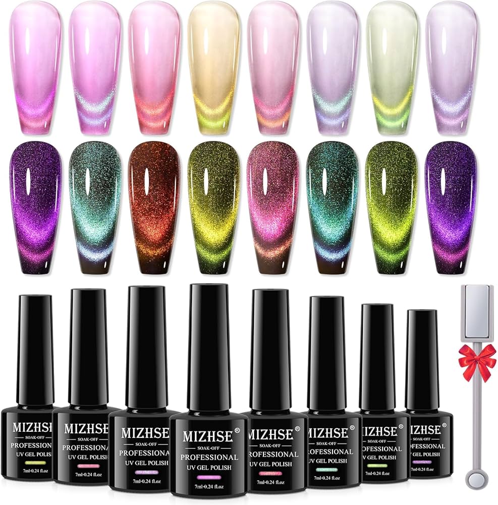 Amazon.com : MIZHSE 9D Cat Eye Gel Nail Polish 8 Colors, Neon