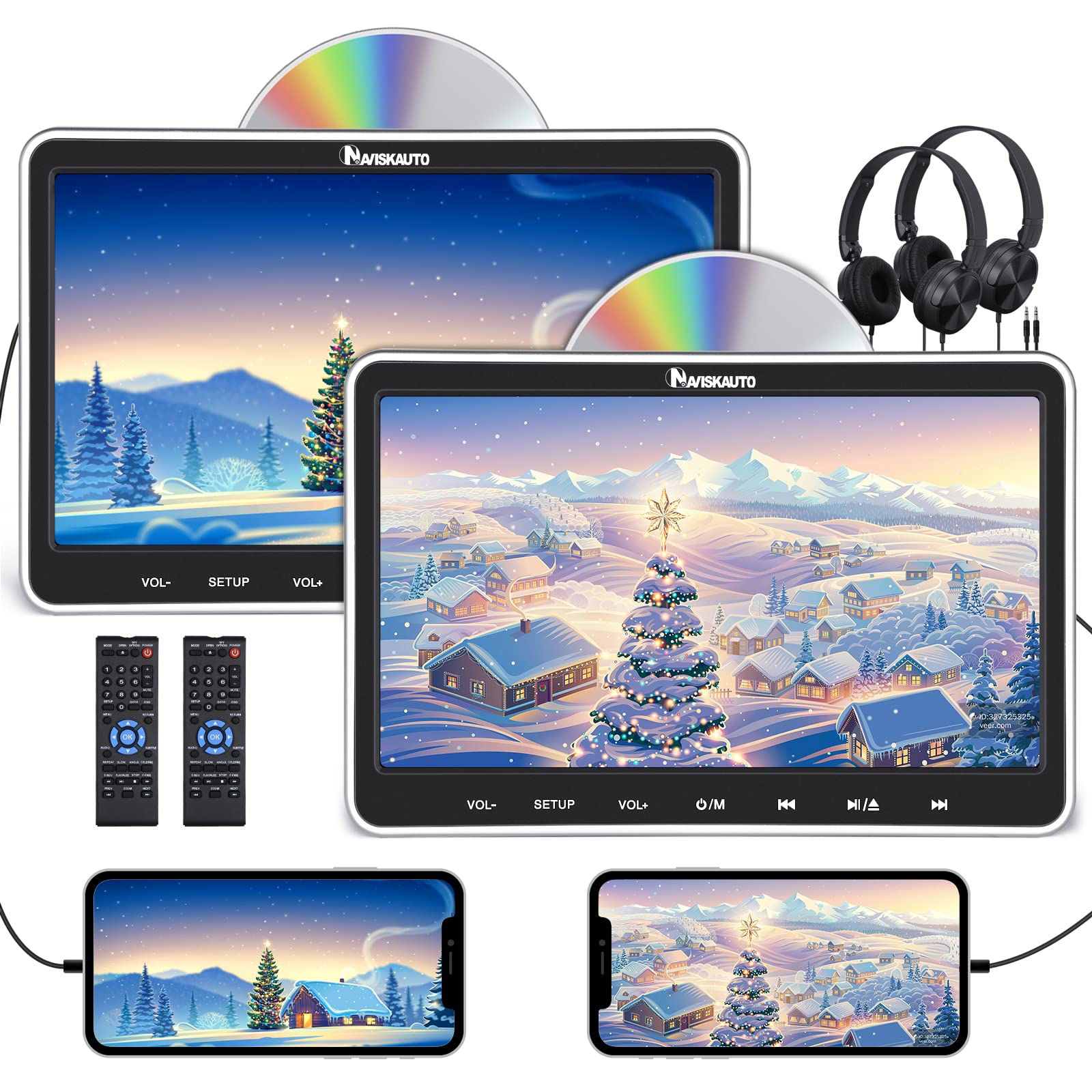 Amazon.co.jp: NAVISKAUTO ヘッドレストモニター dvd 2台セット