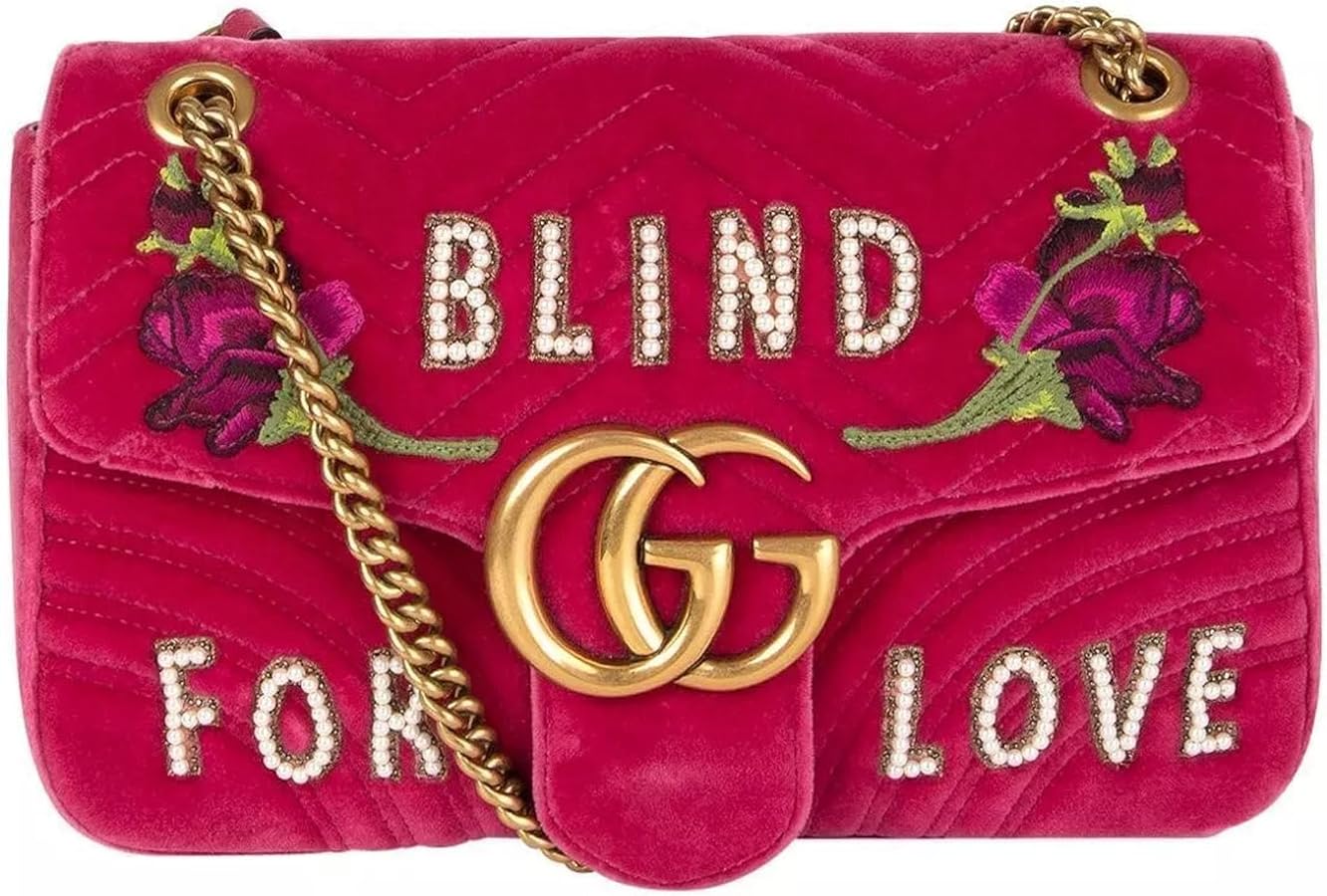 Gucci Marmont 2 Hibiscus Red Heart Chevron Bag Leather Red Italy
