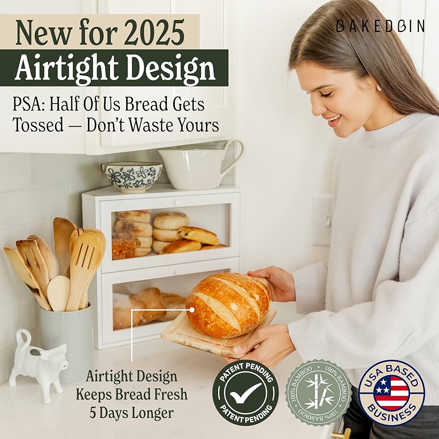 Amazon.com: BakedBin Corner Bread Box for Kitchen Countertop - New