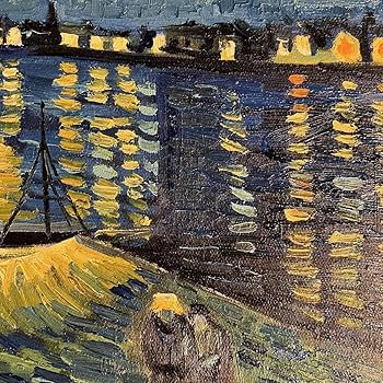 Amazon.co.jp: 手書き油絵 ゴッホ ローヌ川の星月夜 額付 絵画