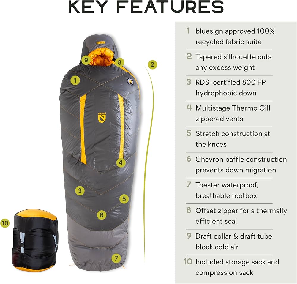 Amazon.com : NEMO Equipment Sonic Down Mummy Sleeping Bag - Long
