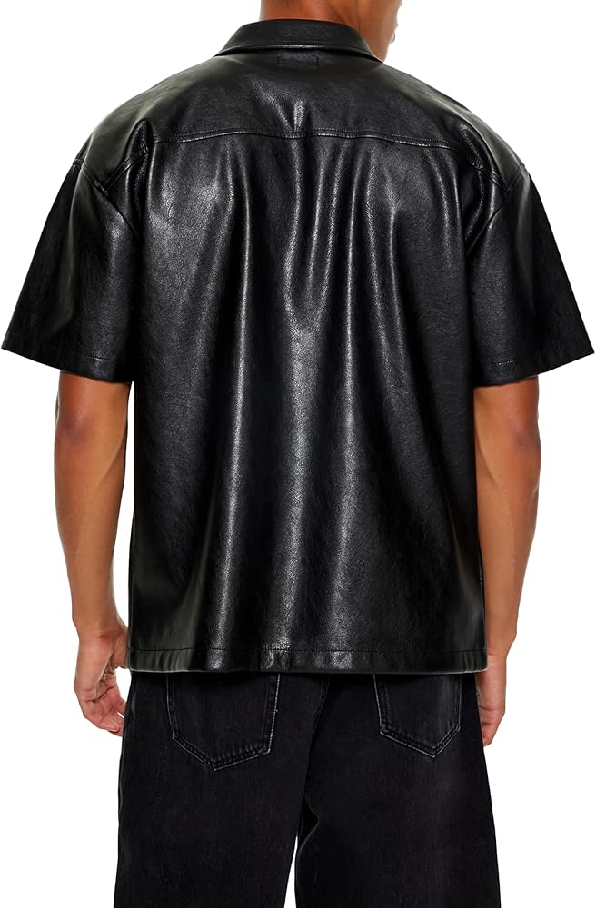 Amazon.com: Forever 21 Men's Faux Leather Colorblock Shirt Black