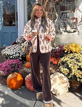 Wyeysyt Women's Cropped Puffer Jacket Lightweight Floral Print