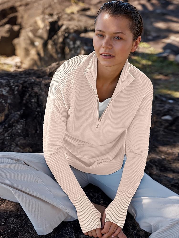 ANRABESS Womens Long Sleeve Quarter Zip Pullover Sweater Casual