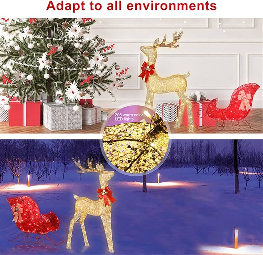 Amazon.co.jp: QCLUEU 3D大型クリスマスシカ照明、そりモチーフライト