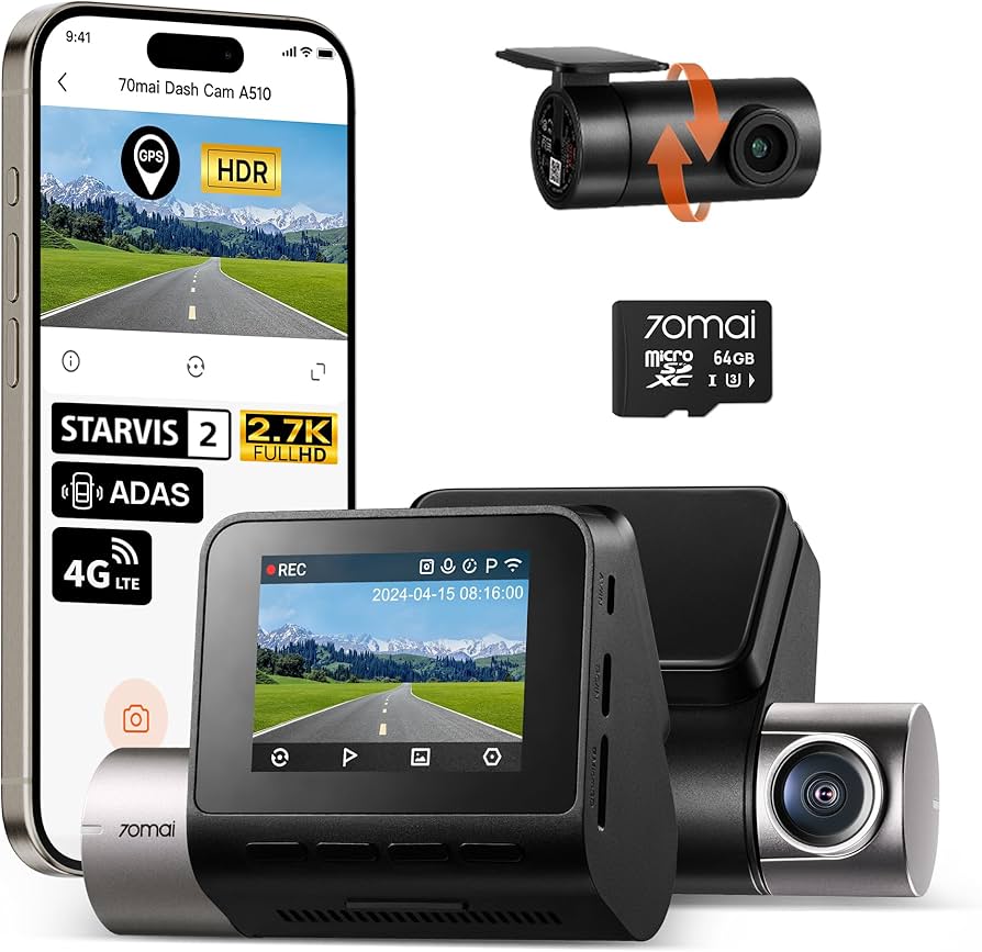 Amazon.com: 70mai Dash Cam Front and Rear A510,1944P+1080P with