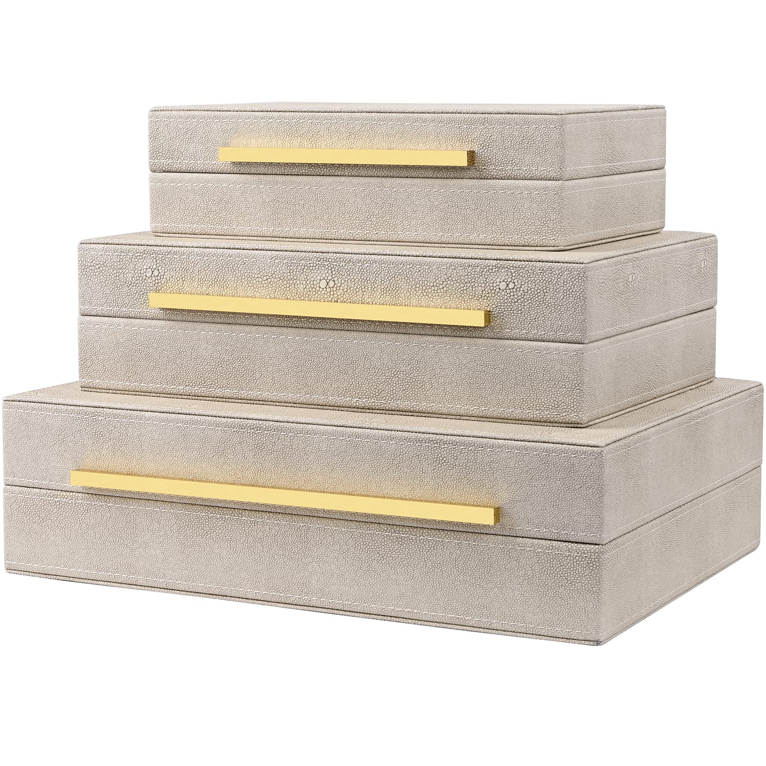 Amazon.com: ZIKOUL Ivory Shagreen Box Set Of 3 Faux Leather