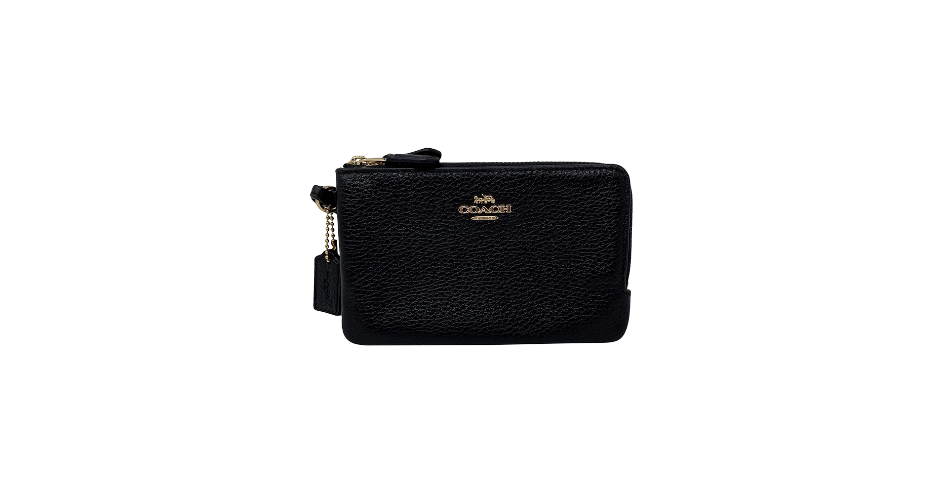 Coach Pebbled Leather Double Corner Zip Wristlet Black Style No