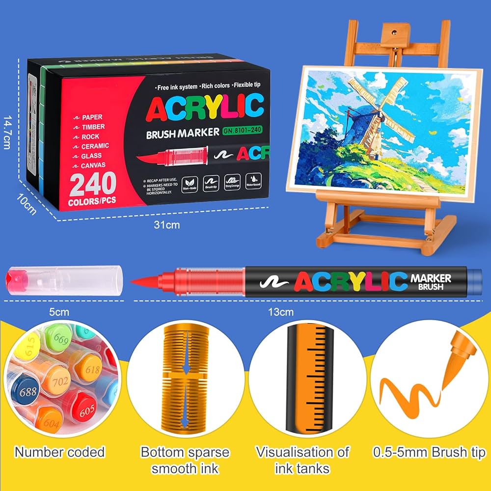 Amazon | Amamao 240色 アクリルペイントマーカー ソフトブラシチップ