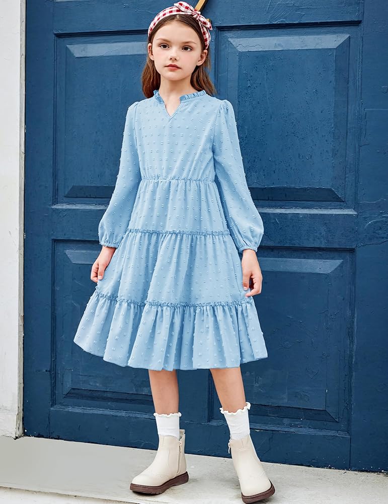 Amazon.com: Arshiner Little Girl Dress Swiss Dot V Neck Ruffle