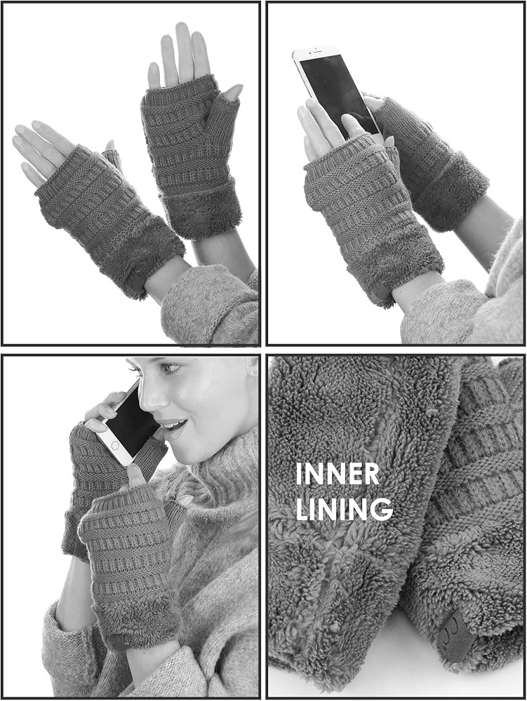C.C Women's Warm Knit Fingerless Half Finger Fleece Lined Winter