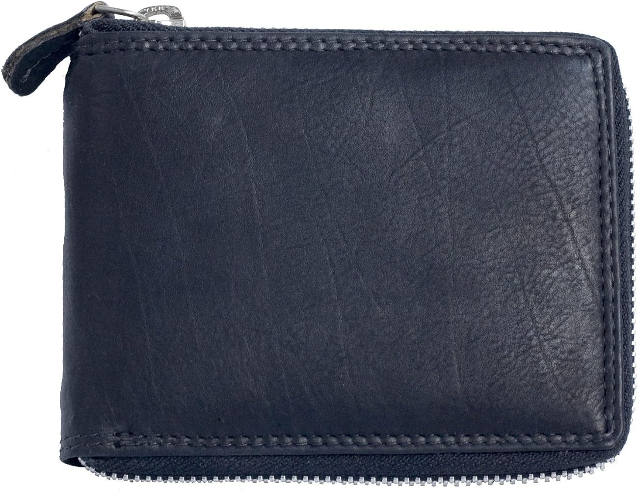 Men's Zip-around (metal zipper) Black Genuine Leather Trifold