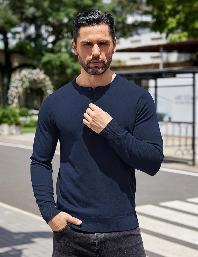 COOFANDY Mens Collarless Henley Tshirts Casual Long Sleeve