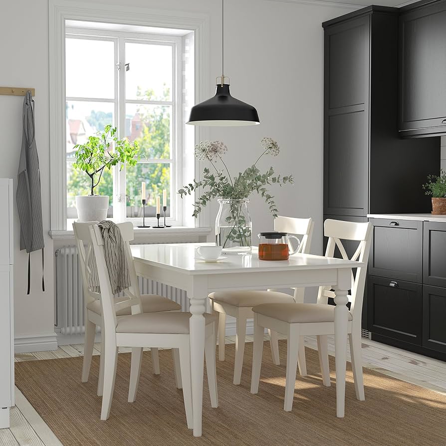 Amazon｜IKEA INGATORP/INGOLF テーブルと椅子4脚、155/215cm