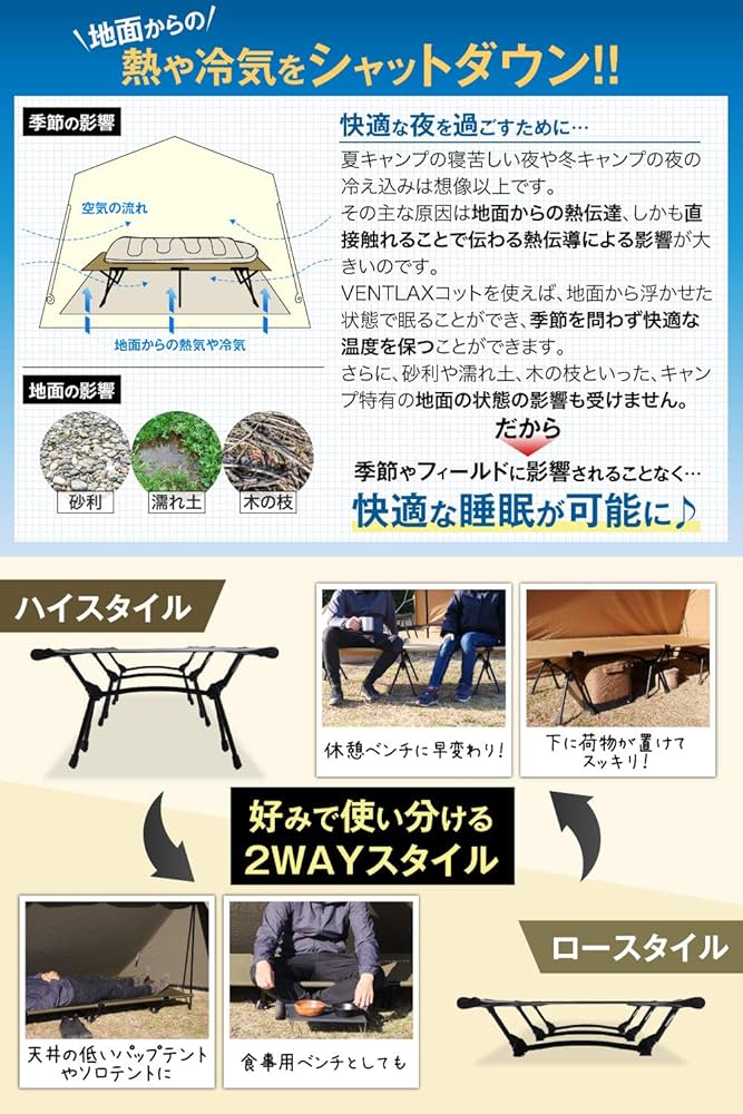 Amazon | VENTLAX 2WAY アジャスタブル コット 軽量3kg 静音設計