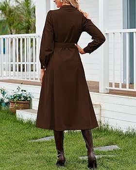 YEXPINE Women's Corduroy Maxi Dress Long Sleeve Cord Button Down