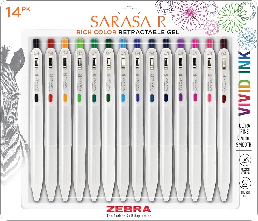 Amazon.com: Zebra Pen, SARASA R Gel Pens, Assorted Ink Colors, 0.4