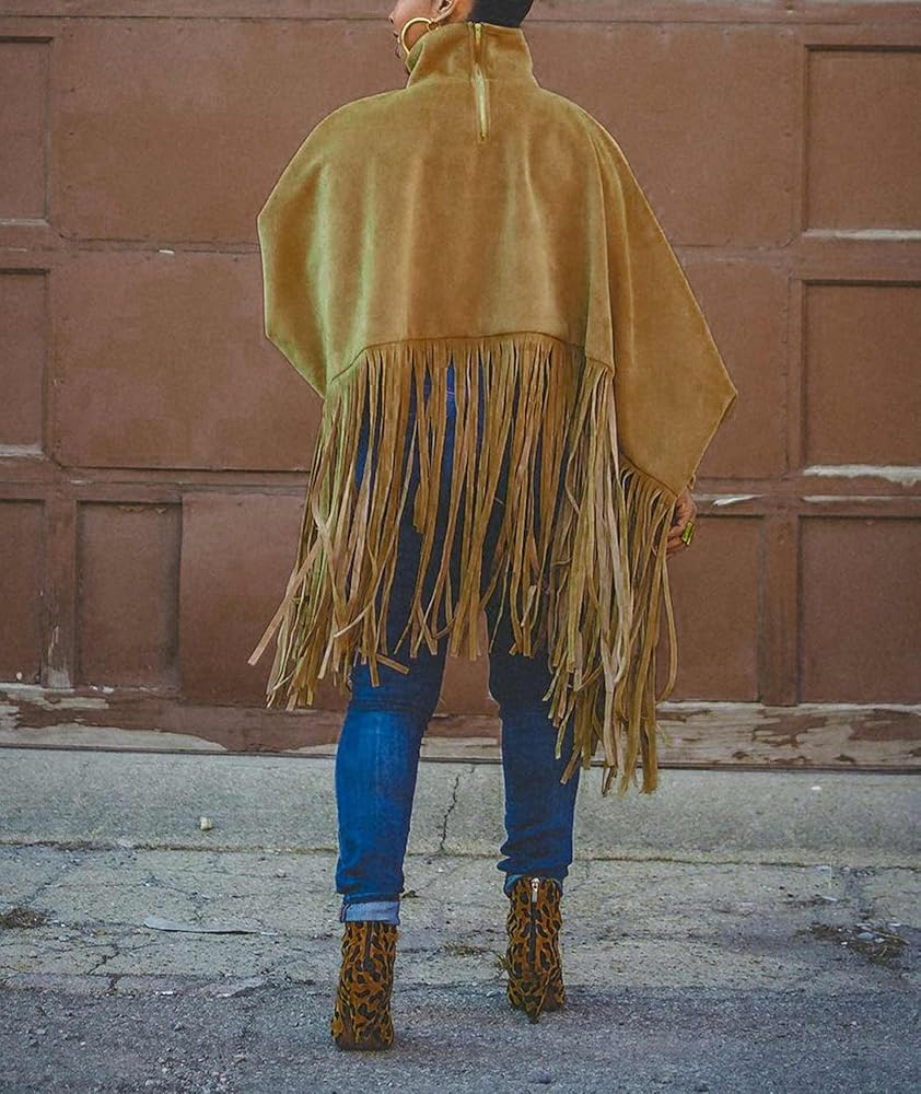 Amazon.com: xxxiticat Women's Fringe Suede Poncho Long Sleeve High