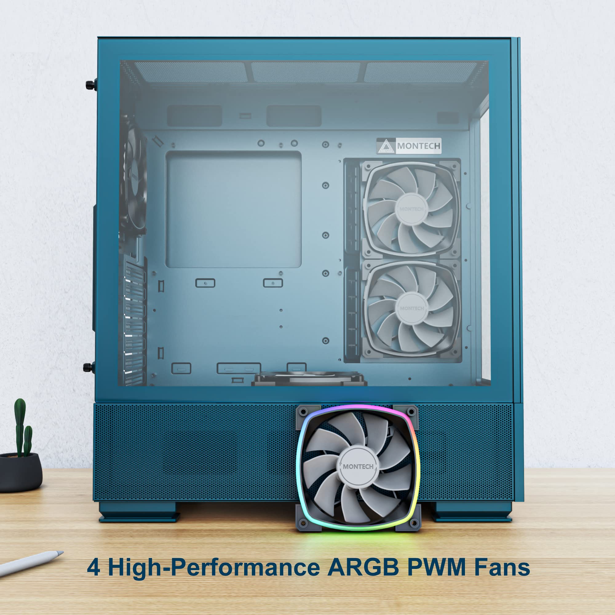 Amazon | Montech Sky Two、デュアル強化ガラス、4倍のPWM ARGBファン