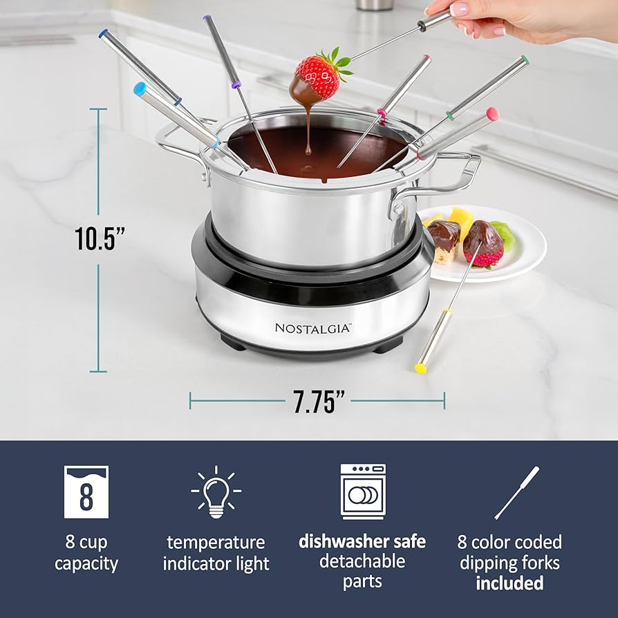 Amazon.com: Nostalgia 8-Cup Electric Fondue Pot Set for Cheese