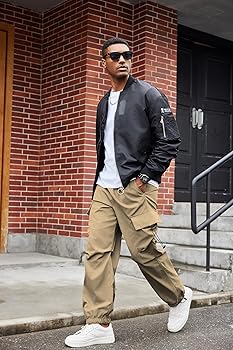 COOFANDY Men's Cargo Pants Elastic Waist Drawstring Tapered Pants