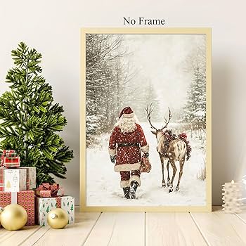Amazon.com: Santa Claus and Deer Canvas Wall Art Christmas