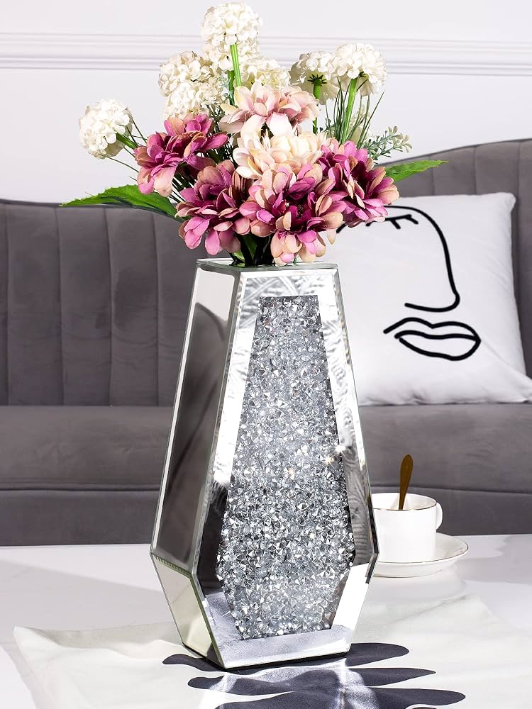 Amazon.co.jp: 花瓶 クラッシュダイヤモンド花瓶 装飾用 シルバー
