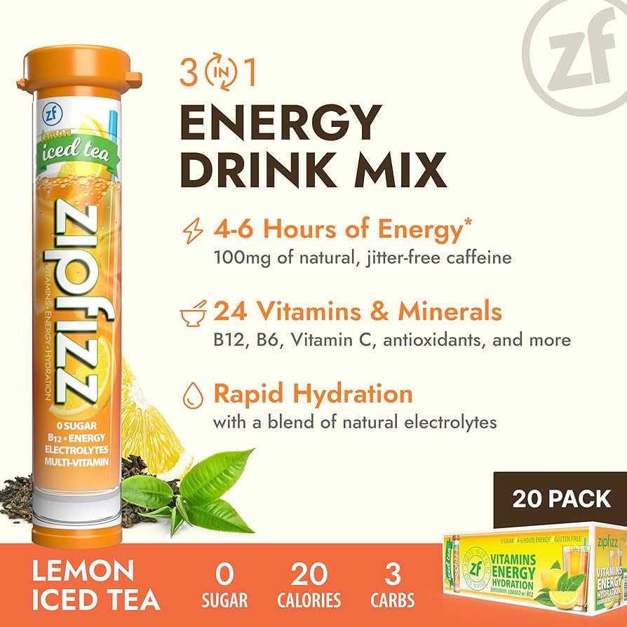 Amazon.com : Zipfizz Daily Energy Drink Powder, Lemon Iced Tea, 20